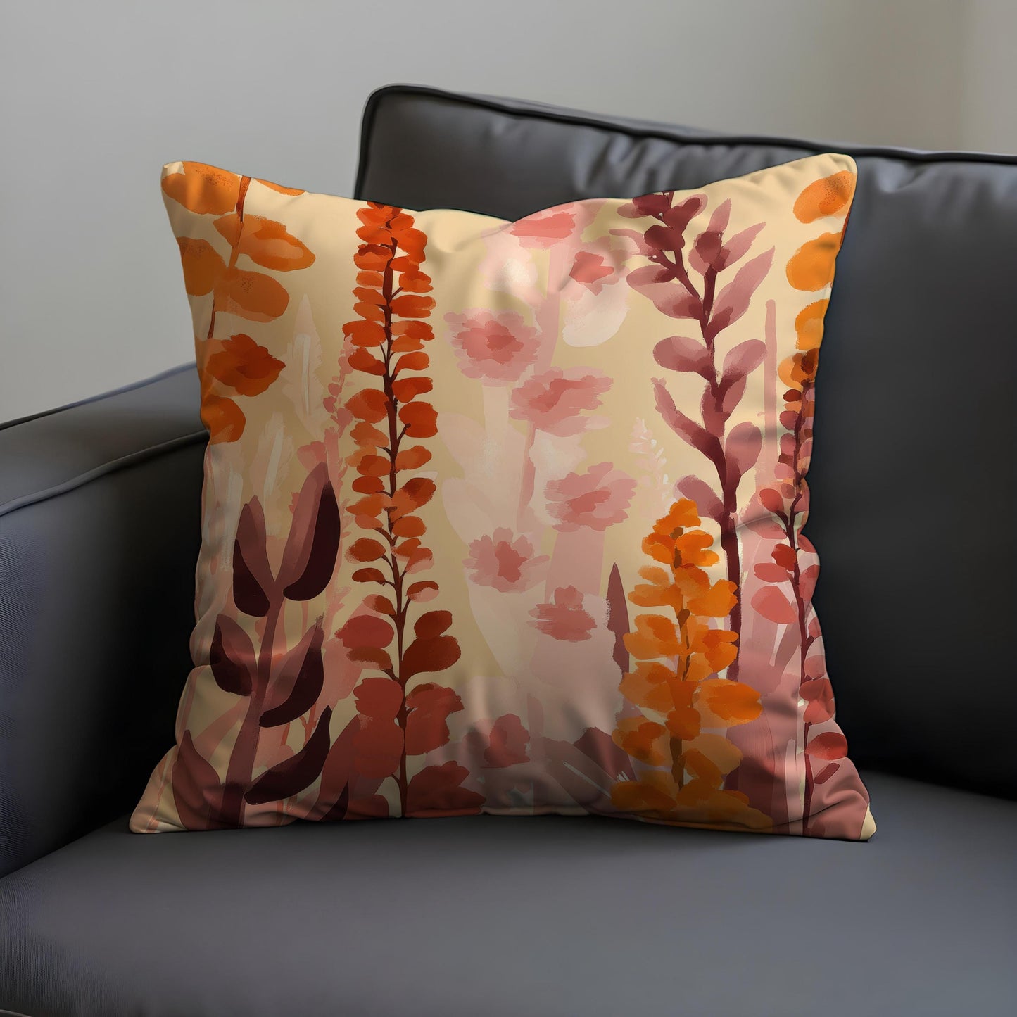 Autumn Floral Pillow Cover, Watercolor Botanical Cushion Case