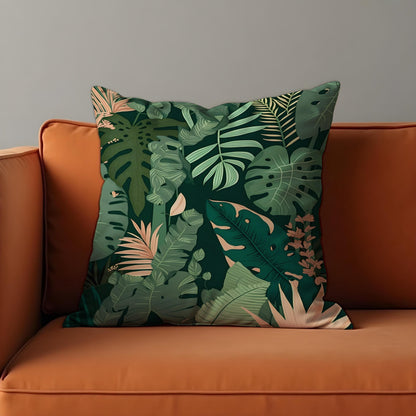 Tropical Leaf Cushion Cover, Monstera and Palm Plant Pillow Cover