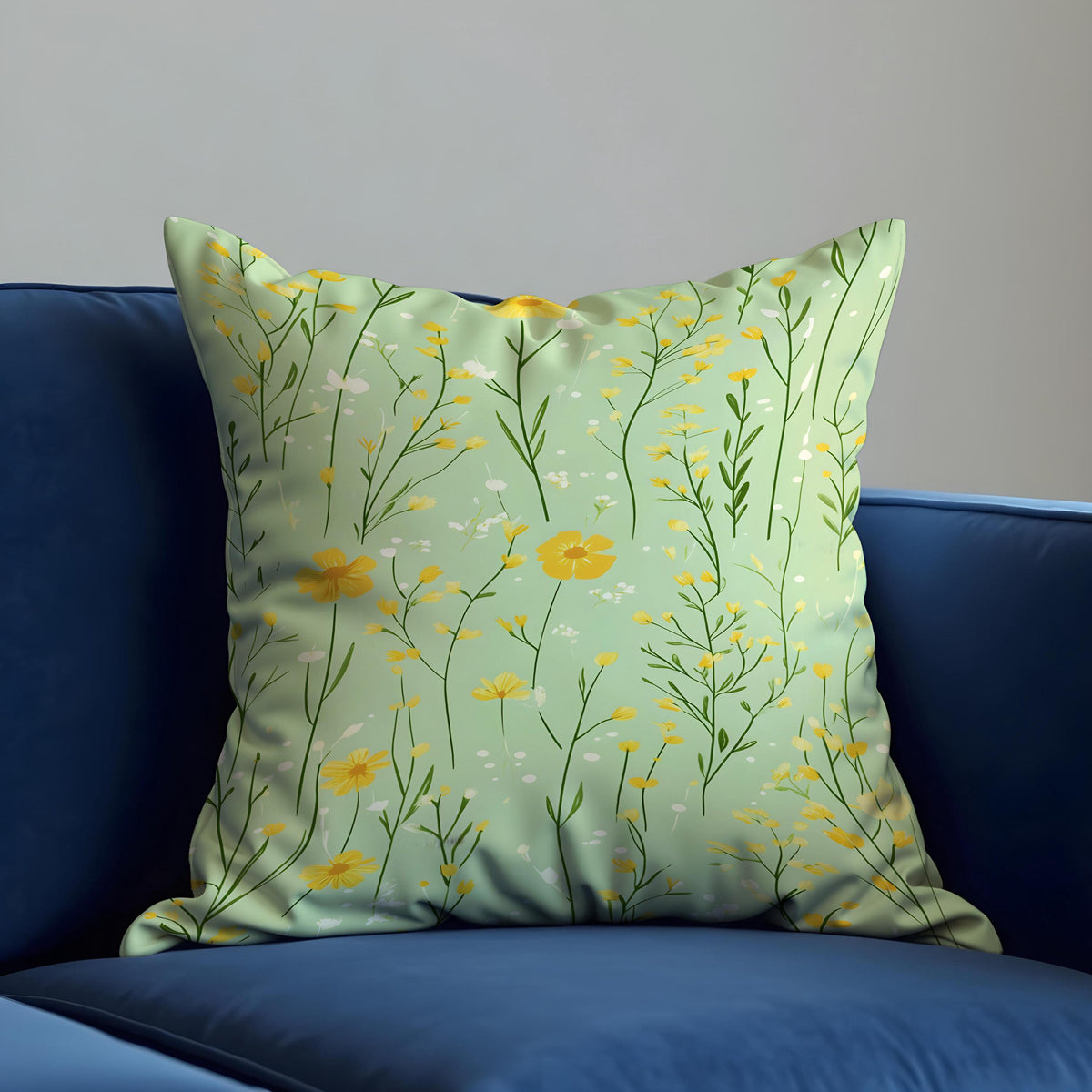 Green Floral Cushion Cover, Botanical Spring Throw Pillow Case