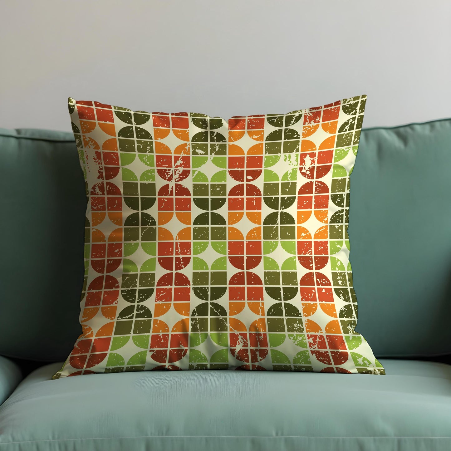 Farmhouse Geometric Cushion Cover, Retro 70s Throw Pillow Cover