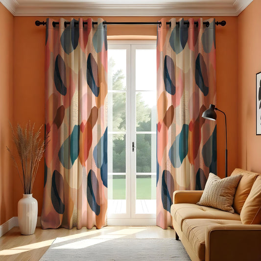 Colorful Retro Oval Curtains, Mid Century Geometric Drapes