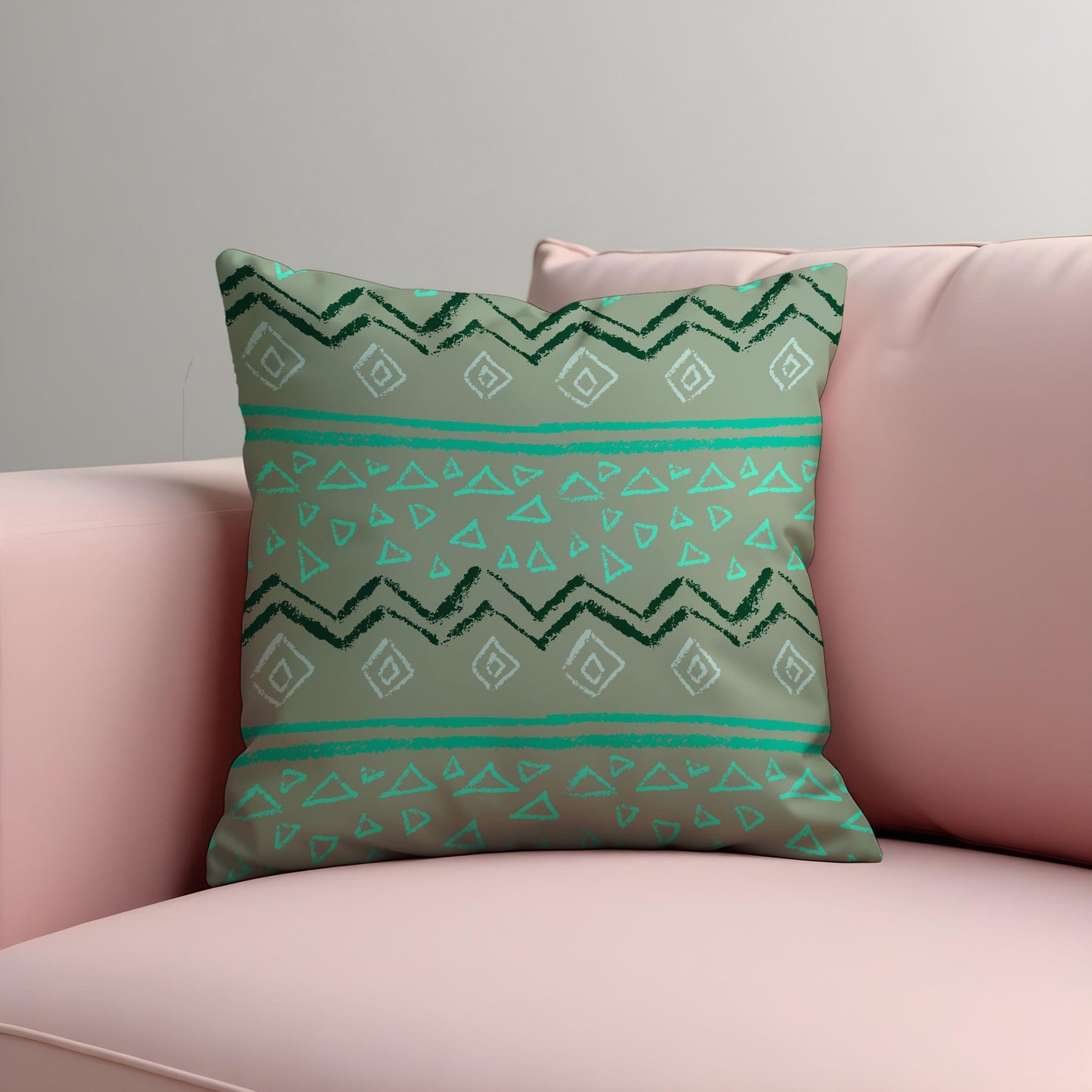 Tribal Geometric Cushion Cover, Sage Green and Teal Pattern Pillow Case