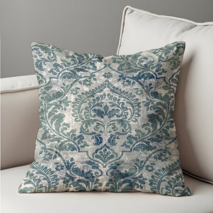 Blue Damask Cushion Cover, Classic Ornamental Throw Pillow Cover