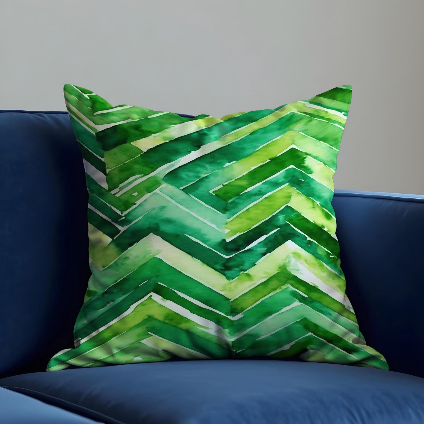 Green Chevron Watercolor Cushion Cover, Modern Throw Pillow Cover