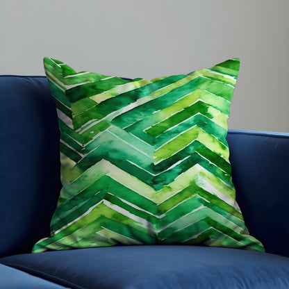 Green Chevron Watercolor Cushion Cover, Modern Throw Pillow Cover