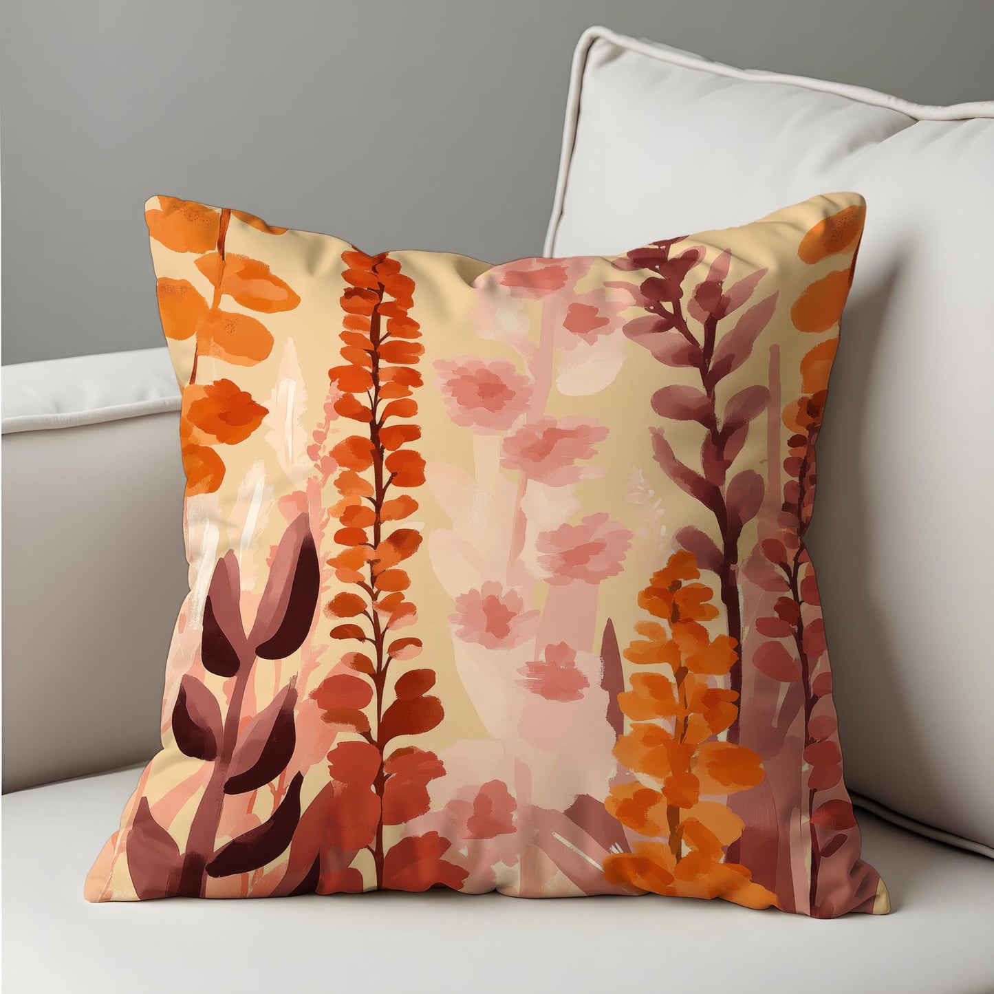 Autumn Floral Pillow Cover, Watercolor Botanical Cushion Case