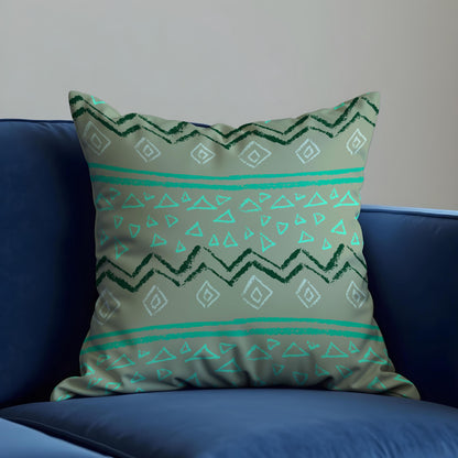 Tribal Geometric Cushion Cover, Sage Green and Teal Pattern Pillow Case