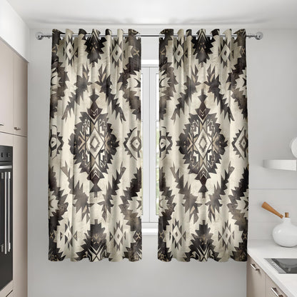 Neutral Aztec Curtains, Boho Tribal Western Window Drapes
