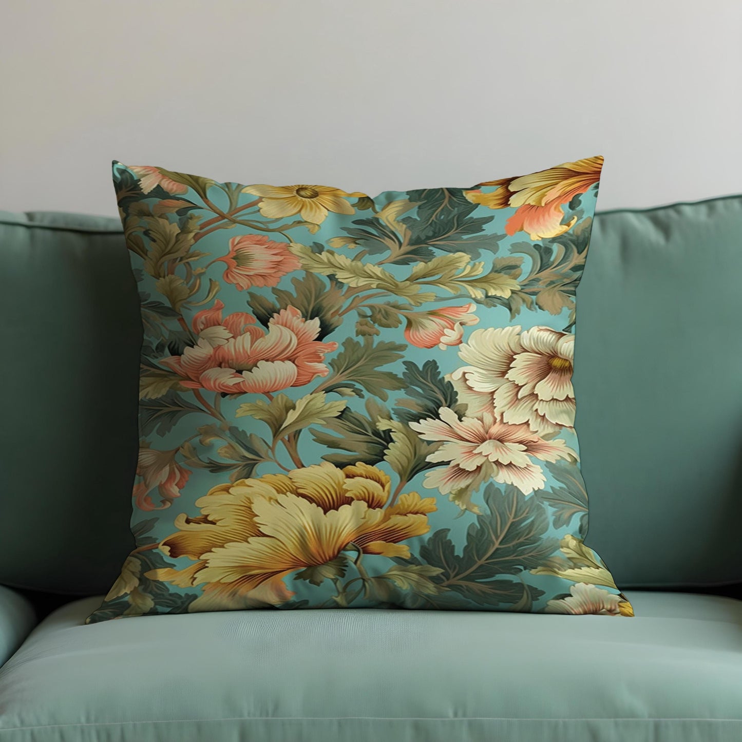 Botanical Chrysanthemum Cushion Cover, Yellow & Peach Floral Pillow Case
