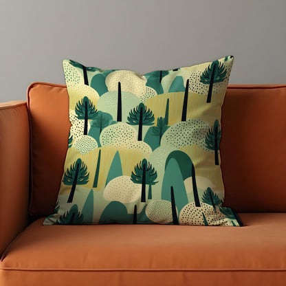 Abstract Forest Cushion Cover, Modern Tree & Hills Landscape Pillowcase