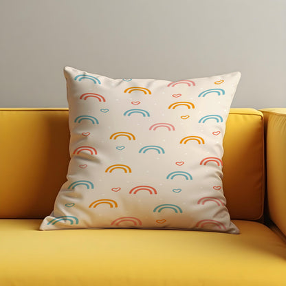 Rainbow Hearts Throw Pillow Cover, Pastel Cushion Case