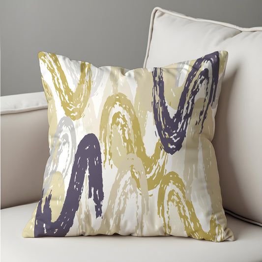 Abstract Brushstroke Cushion Cover, Mustard & Charcoal Swirl Pillow Case