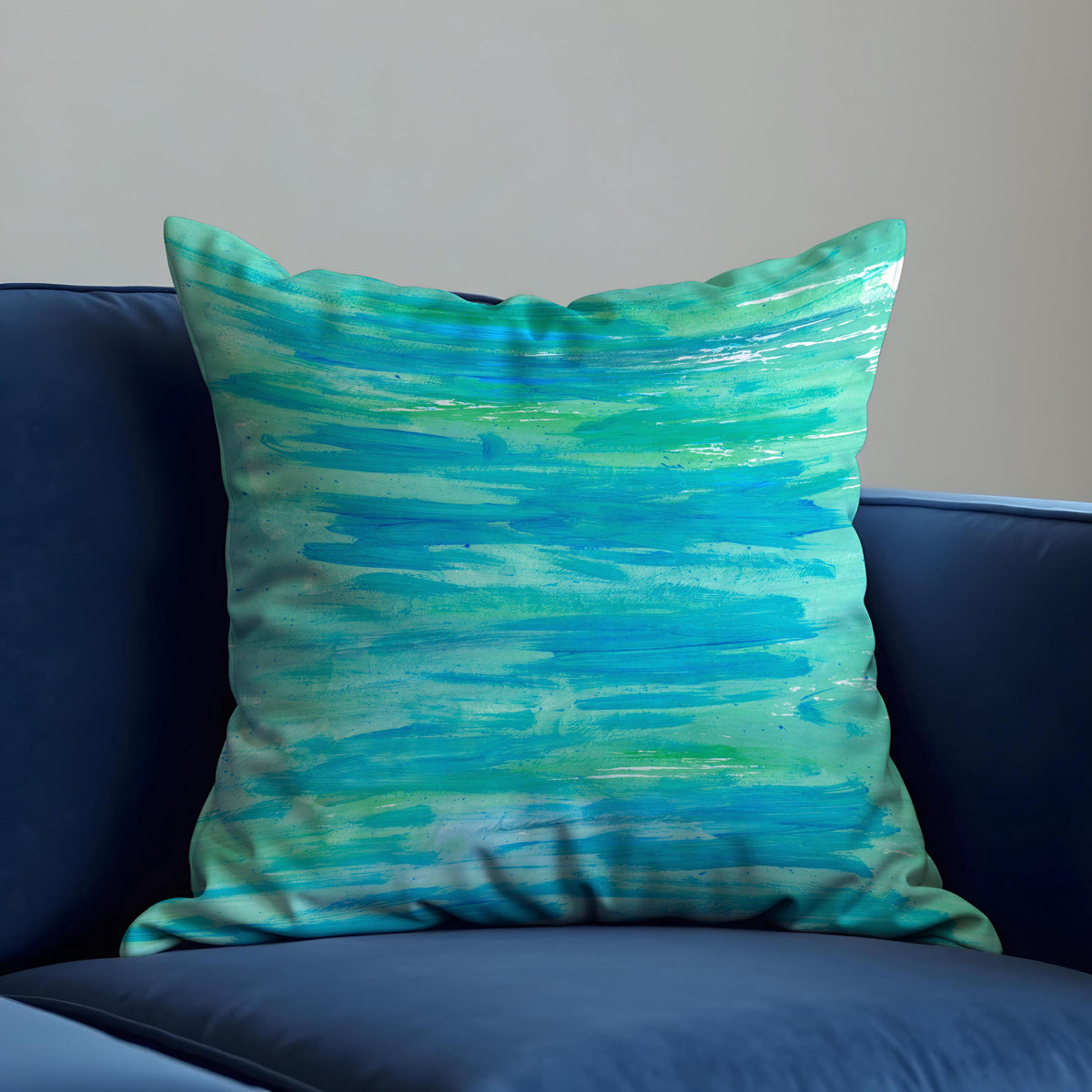 Turquoise Abstract Cushion Cover, Modern Brush Throw Pillow Case