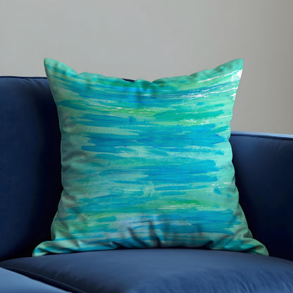 Turquoise Abstract Cushion Cover, Modern Brush Throw Pillow Case
