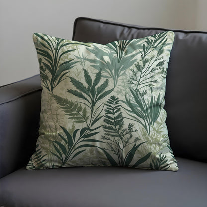 Green Leaf Pattern Cushion Cover, Neutral Pillow Case