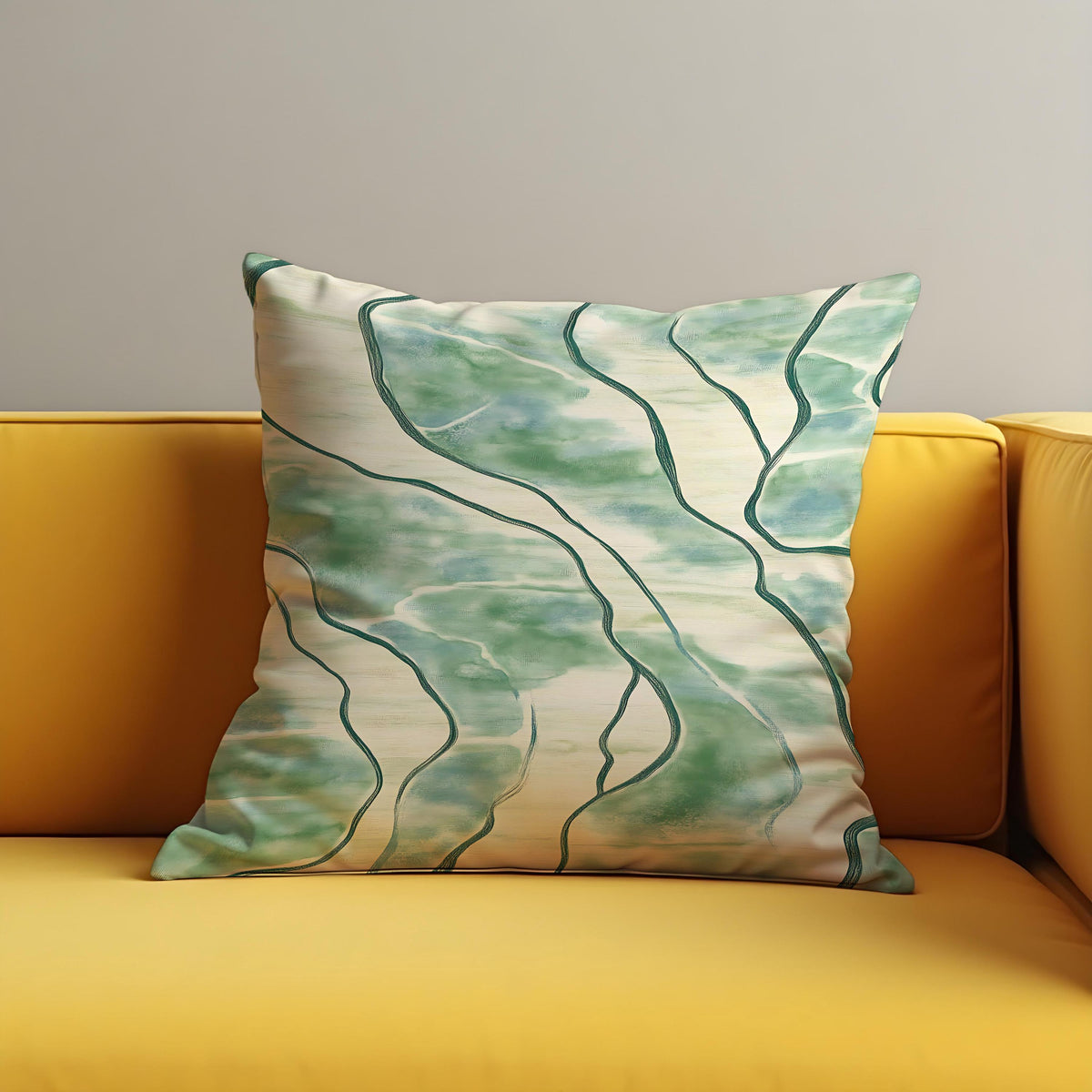 Green Abstract Cushion Cover, Line Pattern Pillow Case