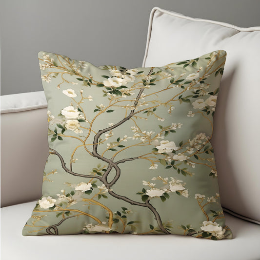 Sage Green Floral Cushion Cover, Botanical Pillow Case
