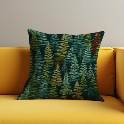 Pine Tree Forest Cushion Cover, Dark Green Woodland Pillow Case