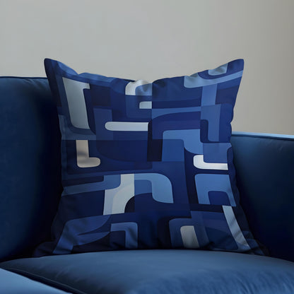 Blue Geometric Cushion Cover, Mid Century Pillow Case