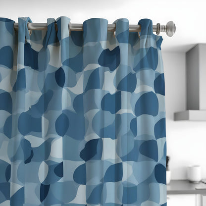 Blue Abstract Circle Curtains, Modern Geometric Drapes
