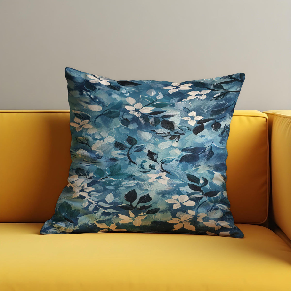 Blue Botanical Cushion Cover, Floral Throw Pillow Case
