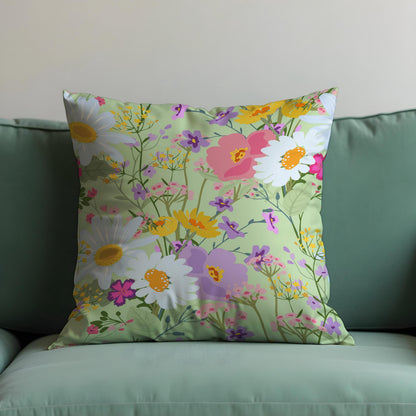 Pastel Floral Cushion Cover, Meadow Flower Pillow Case