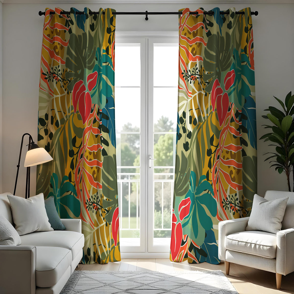 Tropical Anthurium Leaf Curtains, Jungle Botanical Drapes