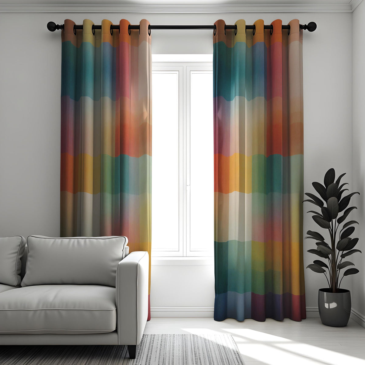 Colorful Rainbow Ombre Curtains, Gradient Window Drapes
