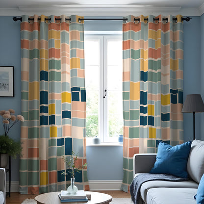 Multicolor Color Block Curtains, Retro Geometric Drapes