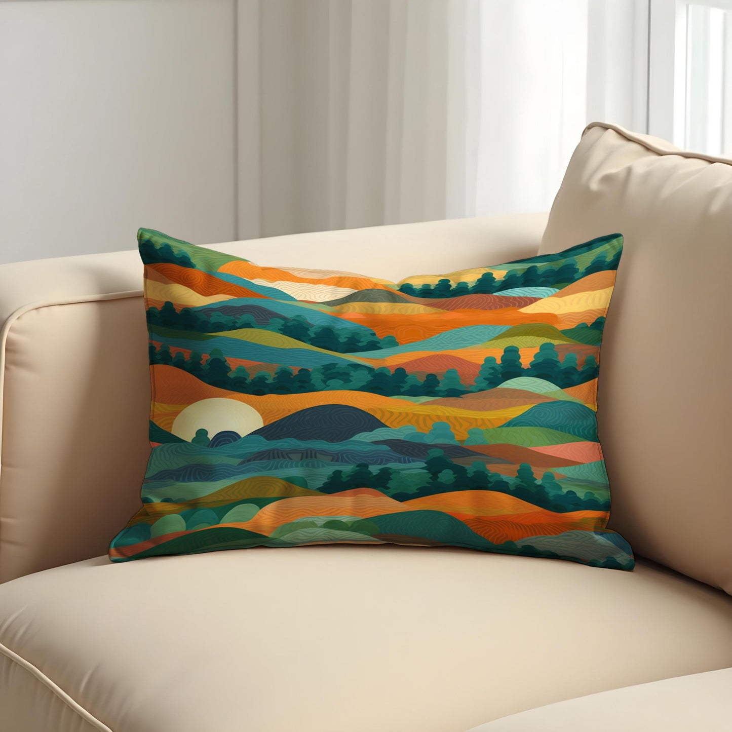 Colorful Mountain Sunset Cushion Cover, Abstract Landscape Pillow Case