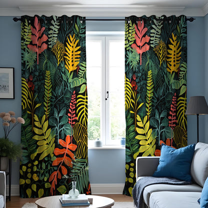 Colorful Tropical Leaf Curtains, Jungle Botanical Drapes