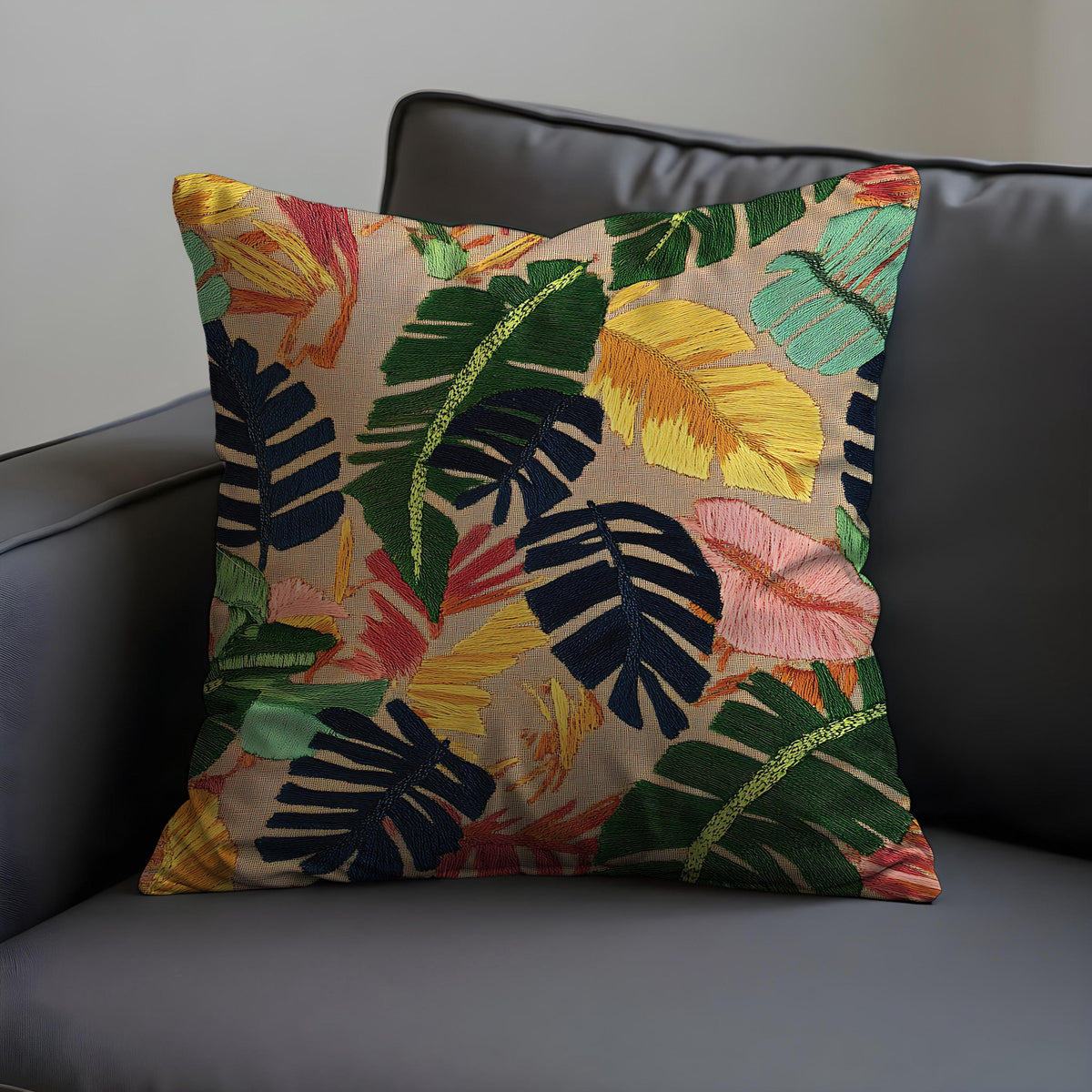 Colorful Palm Leaf Cushion Cover, Tropical Pillow Case