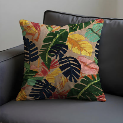 Colorful Palm Leaf Cushion Cover, Tropical Pillow Case