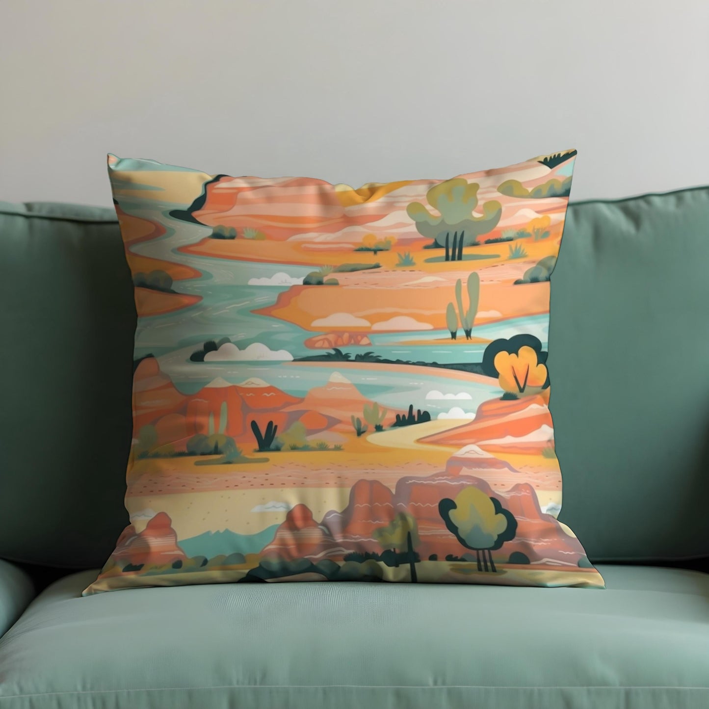 Desert Landscape Cushion Cover, Colorful Canyon River Pillow Case