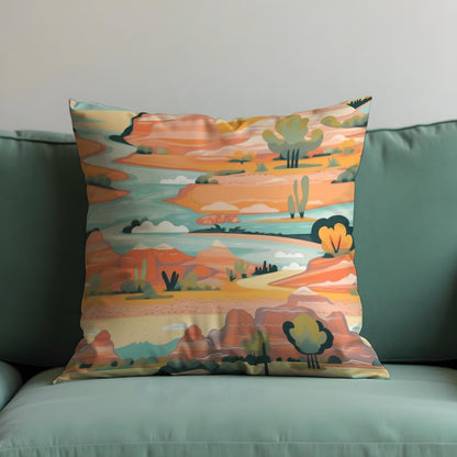 Desert Landscape Cushion Cover, Colorful Canyon River Pillow Case