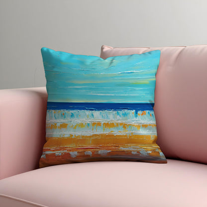 Beach Scene Cushion Cover, Ocean Waves Throw Pillow Case