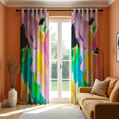 Rainbow Brushstroke Abstract Art Curtains, Painterly Drapes