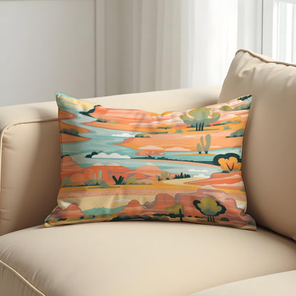 Desert Landscape Cushion Cover, Colorful Canyon River Pillow Case