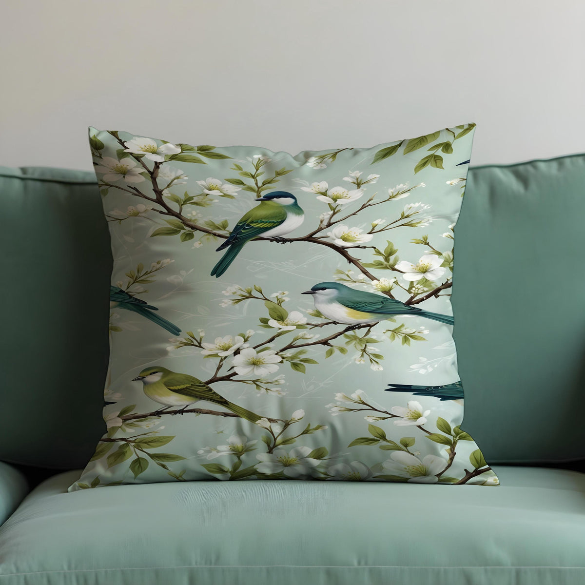 Bird Print Cushion Cover, Botanical Throw Pillow Case