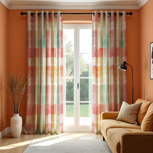 Pastel Plaid Curtains, Checkered Made to Measure Drapes