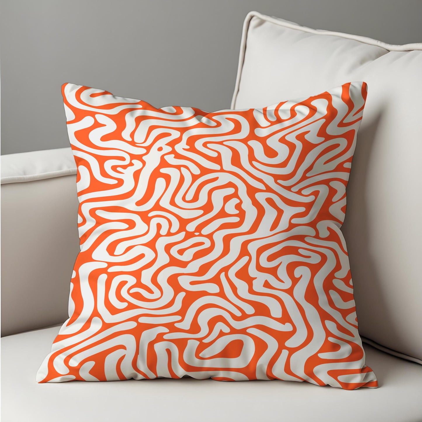 Orange Abstract Cushion Cover, Fluid Geometric Line Pattern Pillowcase