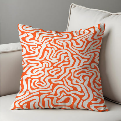 Orange Abstract Cushion Cover, Fluid Geometric Line Pattern Pillowcase