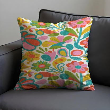 Folk Art Floral Cushion Cover, Boho Throw Pillow Case