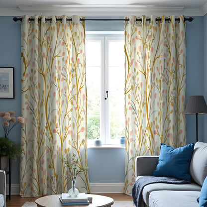 Orange Green Yellow Leaf Curtains, Botanical Nature Drapes