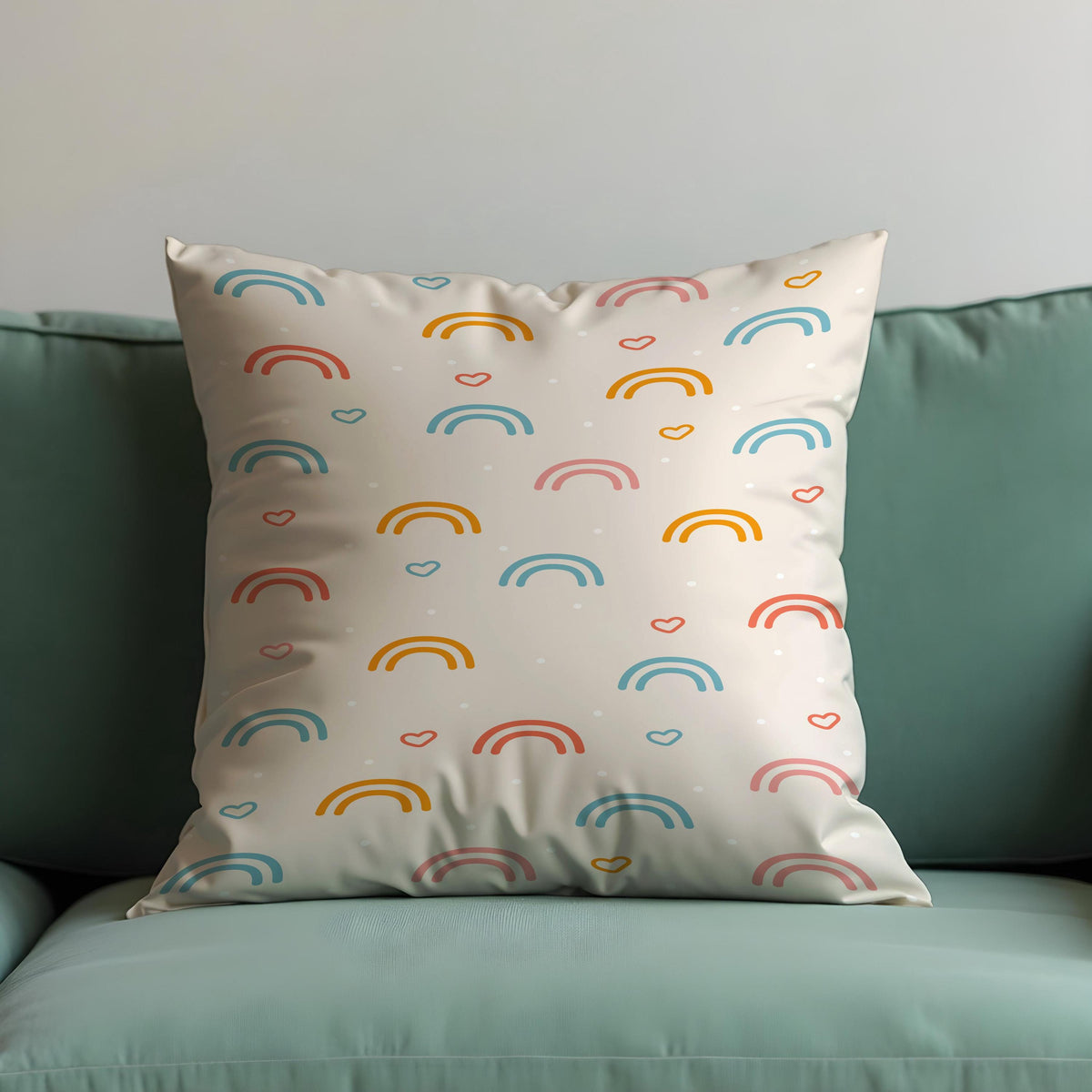 Rainbow Hearts Throw Pillow Cover, Pastel Cushion Case