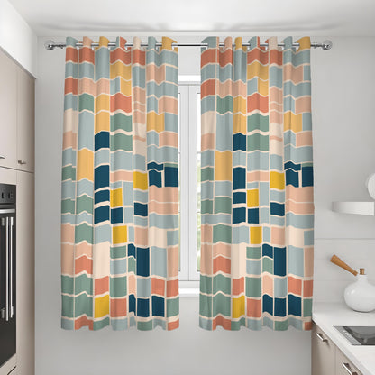 Multicolor Color Block Curtains, Retro Geometric Drapes