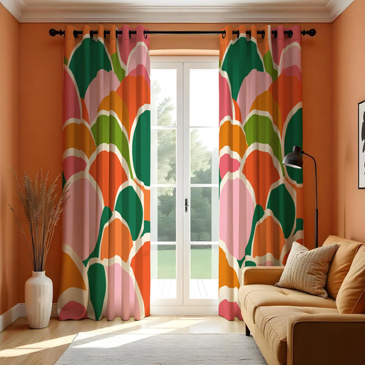 Colorful Retro Floral Curtains, Mid Century Modern Drapes