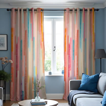 Rainbow Vertical Stripe Curtains, Modern Abstract Drapes