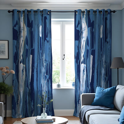 Dark Blue Waterfall Abstract Curtains, Modern Art Drapes