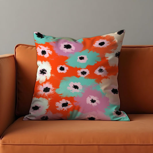 Retro Floral Cushion Cover, Bold Flower Pillow Case